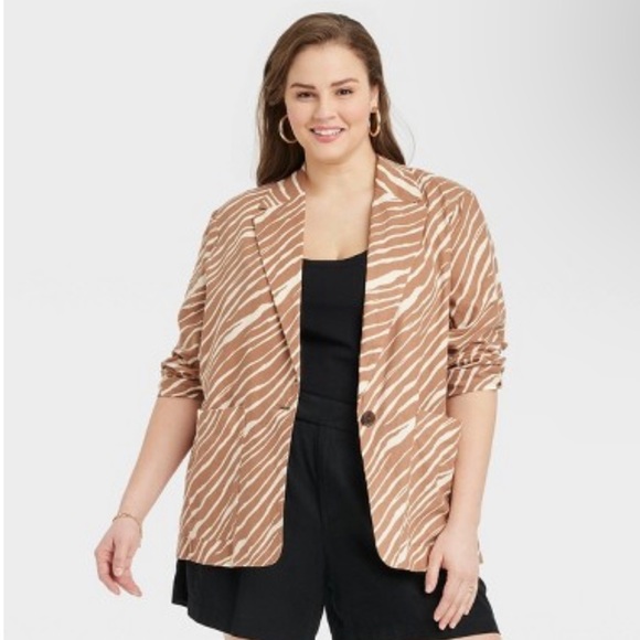 Women's Relaxed Fit Brown Zebra Print Blazer - A New Day - Picture 2 of 5